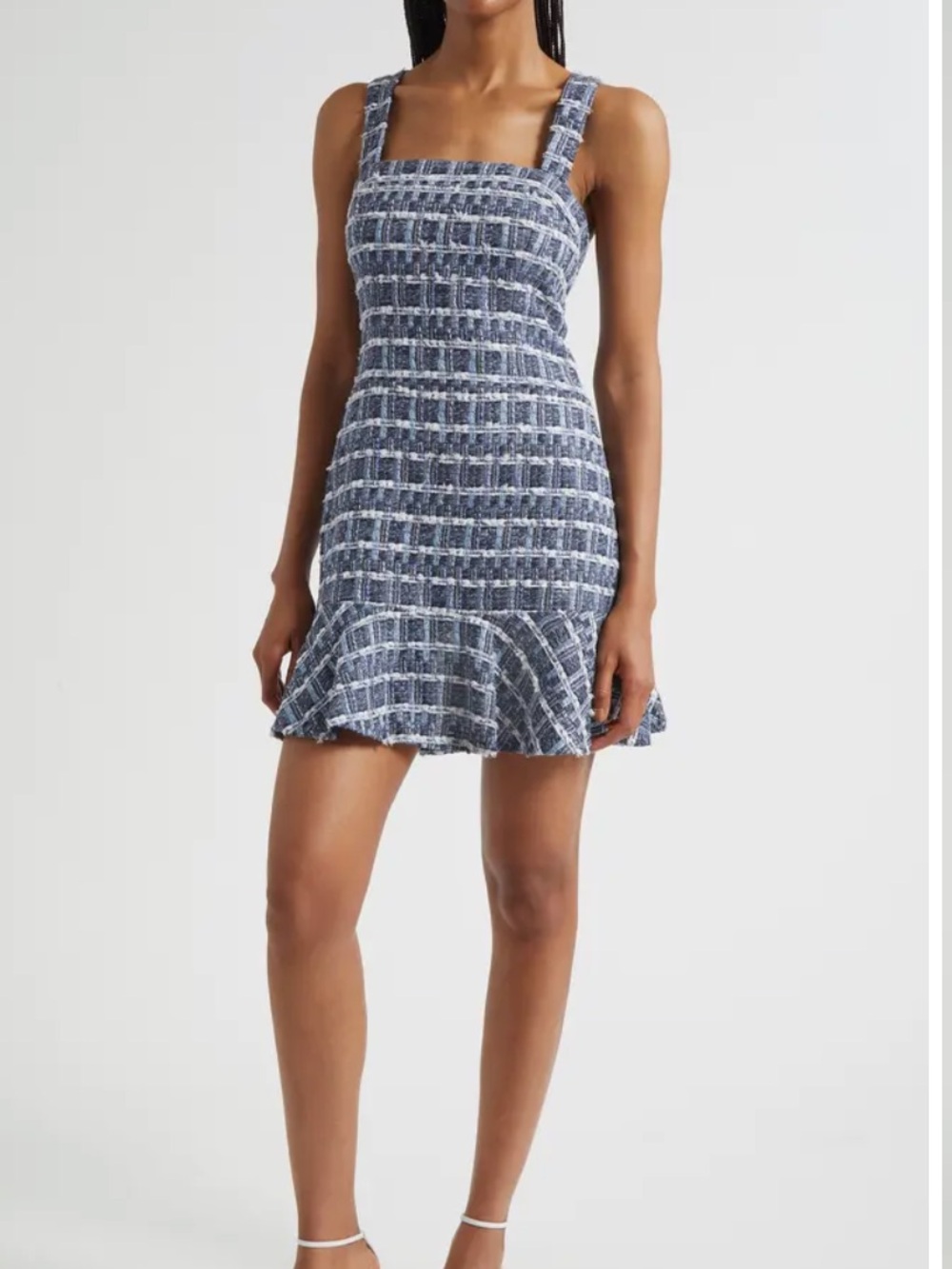 NWT Alice + Olivia Navy and White Tweed Square-Neck Mini Dress
